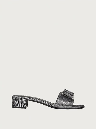 Shop Ferragamo Double Bow Sandal In Silver