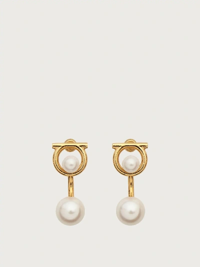 Shop Ferragamo Gancini Earrings With Synthetic Pearls In Gold