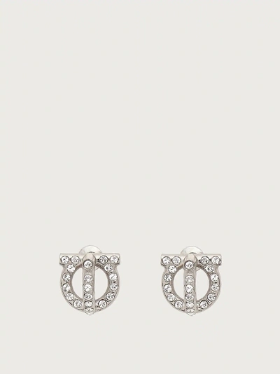 Shop Ferragamo Gancini 3d Earrings With Crystals In Silver