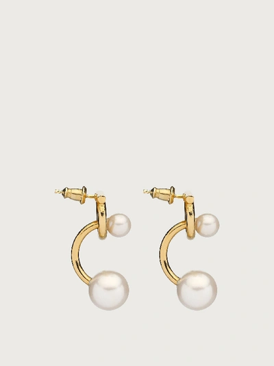 Shop Ferragamo Gancini Earrings With Synthetic Pearls In Gold