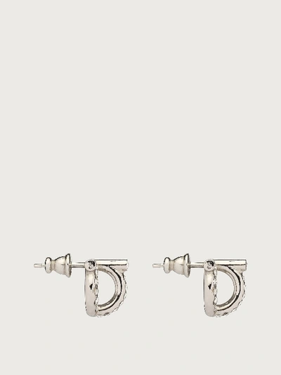 Shop Ferragamo Gancini 3d Earrings With Crystals In Silver