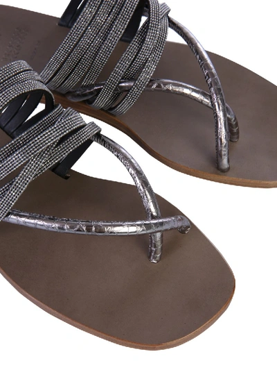 Shop Brunello Cucinelli "precious Strap" Sandals In Silver