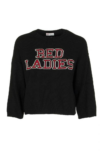 Shop Red Valentino "red Ladies" Intarsia Angora Jumper In Black