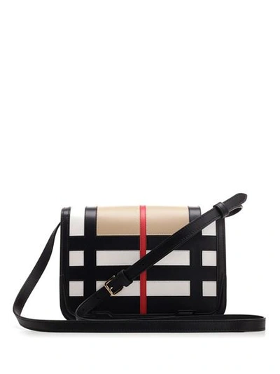 Shop Burberry "tb" Shoulder Bag With Check Motif In Nero