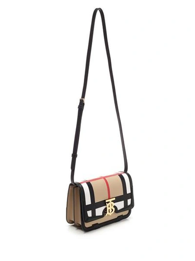 Shop Burberry "tb" Shoulder Bag With Check Motif In Nero
