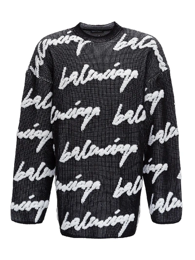 Shop Balenciaga 3d Allover Logo Sweater In Black