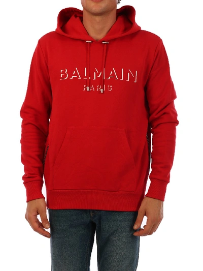 Shop Balmain 3d Logo Hoodie Red