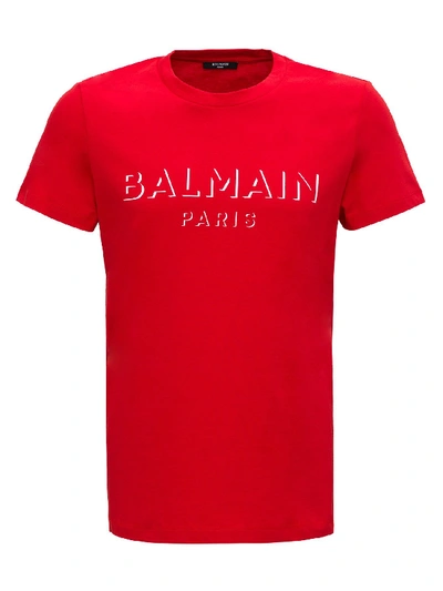 Shop Balmain 3d Logo Effect Tee In Red