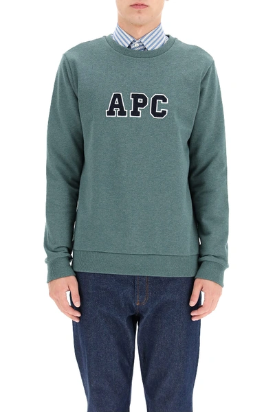 Shop Apc A.p.c. Malcolm Sweatshirt With Logo In Vert Chine
