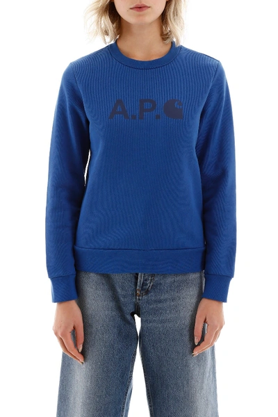 Shop Apc X Carhartt A.p.c. X Carhartt Logo Sweatshirt In Bleu Roi