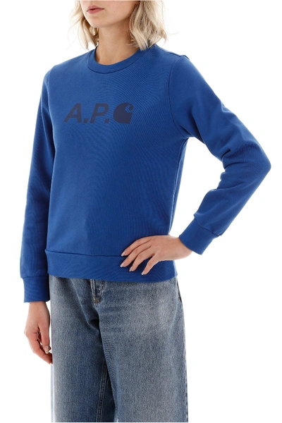 Shop Apc X Carhartt A.p.c. X Carhartt Logo Sweatshirt In Bleu Roi