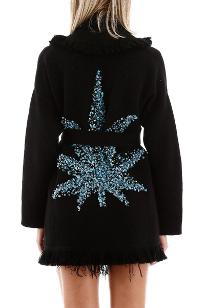 Shop Alanui Cardigan With Embroidered Leaf In Carbon Grey Multicolor