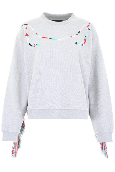 Shop Alanui Fringed Sweatshirt In Grey Melange