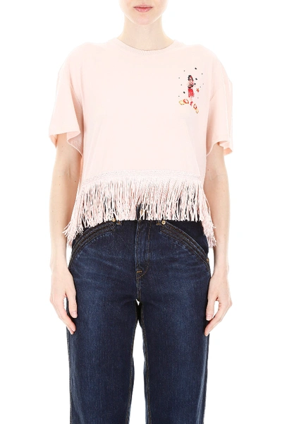 Shop Alanui Fringed Hawaiian T-shirt In Pink Multi