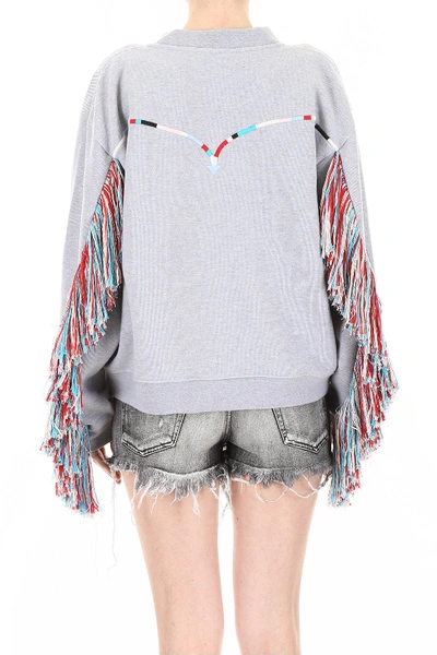 Shop Alanui Fringed Sweatshirt In Grey Melange