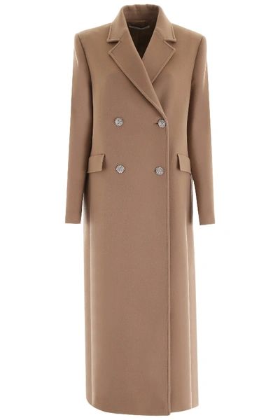 Shop Alessandra Rich Coat With Embellished Buttons In Camel