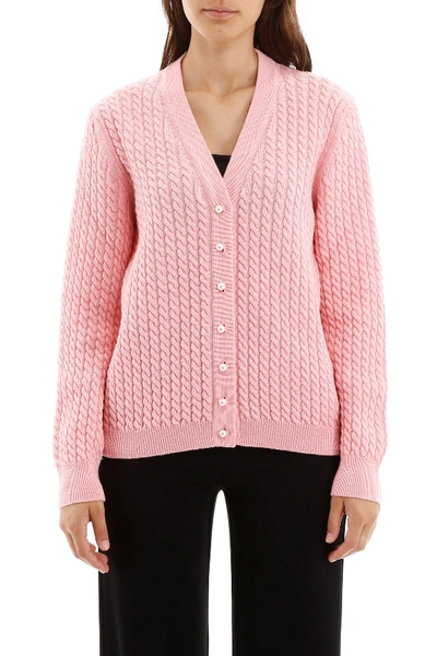 Shop Alessandra Rich Cable-knit Cardigan In Pink