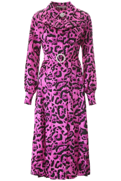 Shop Alessandra Rich Leopard Print Dress In Fucsia