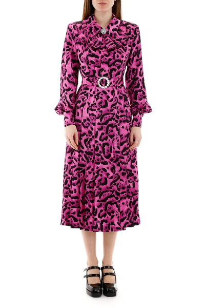 Shop Alessandra Rich Leopard Print Dress In Fucsia