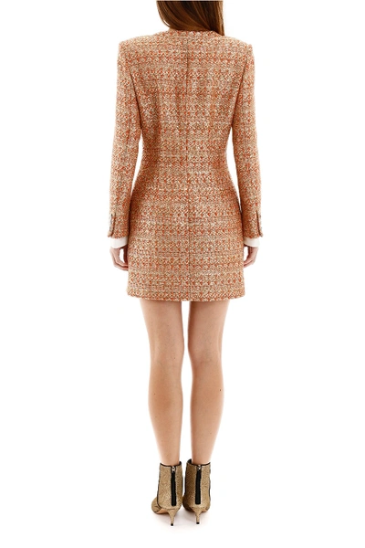 Shop Alessandra Rich Tweed Mini Dress With Sequins In Coral Gold