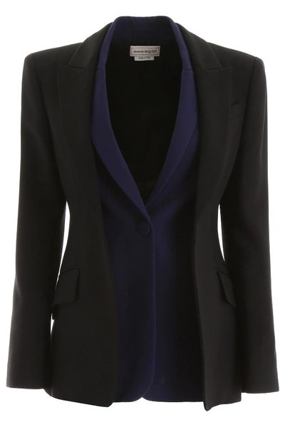 Shop Alexander Mcqueen Bicolor Double Jacket In Black Sapphire