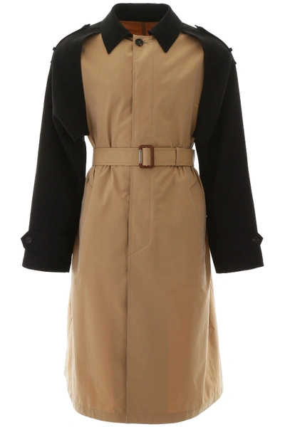 Shop Alexander Mcqueen Dual Material Trench Coat In Beige