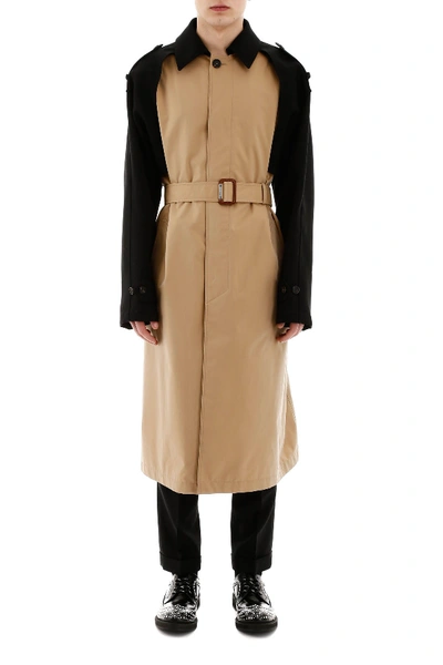 Shop Alexander Mcqueen Dual Material Trench Coat In Beige