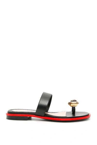 Shop Alexander Mcqueen Flat Sandals With Jewel In Black Gold