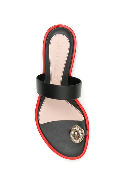 Shop Alexander Mcqueen Flat Sandals With Jewel In Black Gold