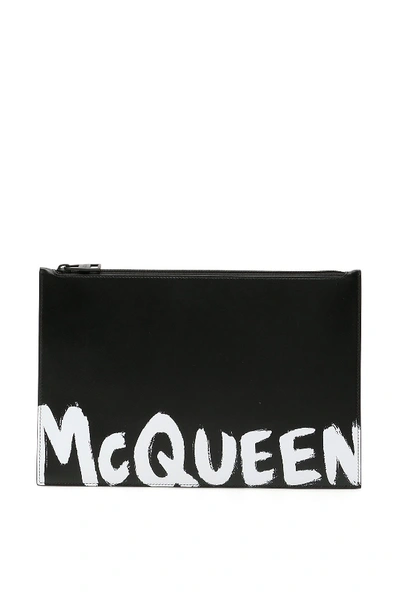 Shop Alexander Mcqueen Graffiti Logo Pouch In Black White