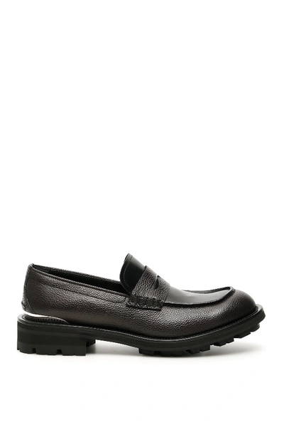 Shop Alexander Mcqueen Leather Loafers In Black Black Silver