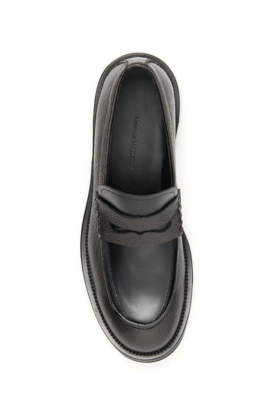Shop Alexander Mcqueen Leather Loafers In Black Black Silver