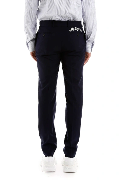 Shop Alexander Mcqueen Logo Chino Trousers In Navy