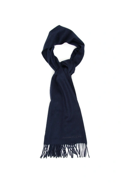 Shop Alexander Mcqueen Logo Scarf In Midnight Blue