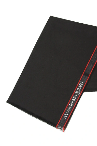 Shop Alexander Mcqueen Logo Scarf In Black Red