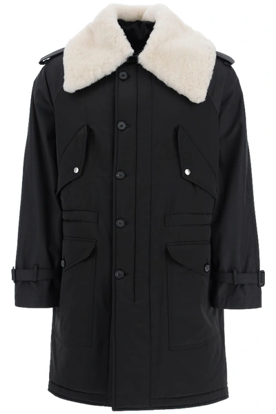 Shop Alexander Mcqueen Parka With Shearling Collar In Bkack Ivory