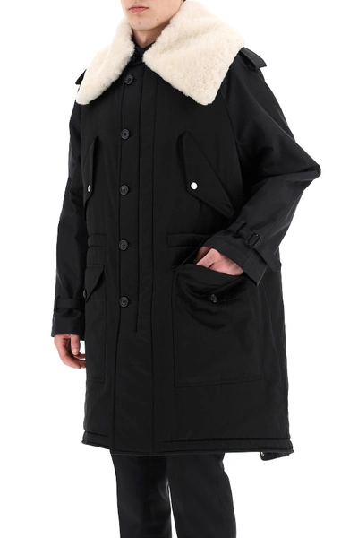 Shop Alexander Mcqueen Parka With Shearling Collar In Bkack Ivory