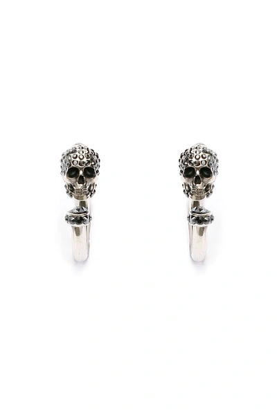 Shop Alexander Mcqueen Pave Skull Earrings In Jet Hematite
