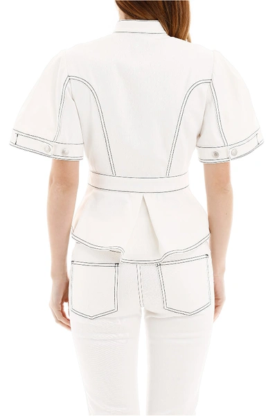 Shop Alexander Mcqueen Peplum Denim Jacket In Ivory