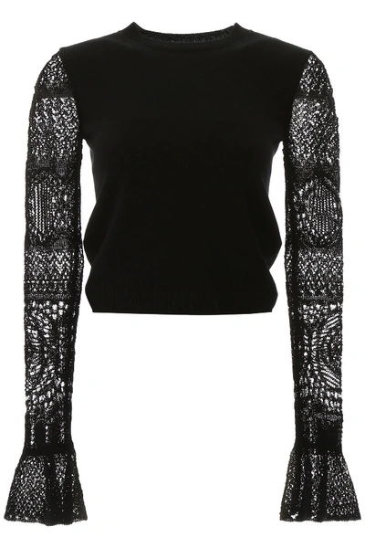 Shop Alexander Mcqueen Pullover With Crochet Sleeves In Black