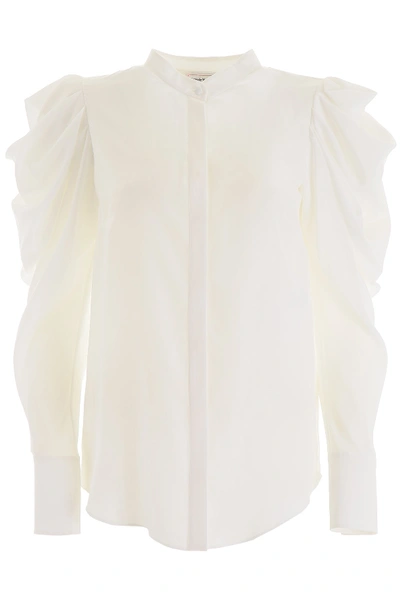 Shop Alexander Mcqueen Shirt With Draped Sleeves In Light Ivory