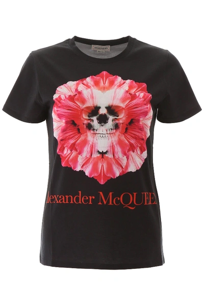 Shop Alexander Mcqueen Skull Flower T-shirt In Black