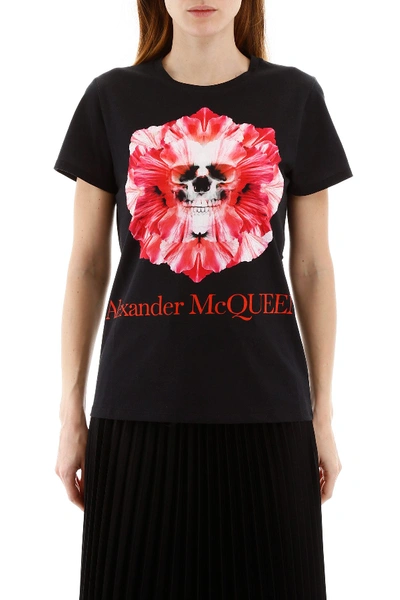 Shop Alexander Mcqueen Skull Flower T-shirt In Black