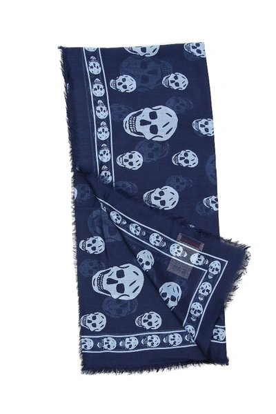 Shop Alexander Mcqueen Skull Scarf In Navy Sky Blue