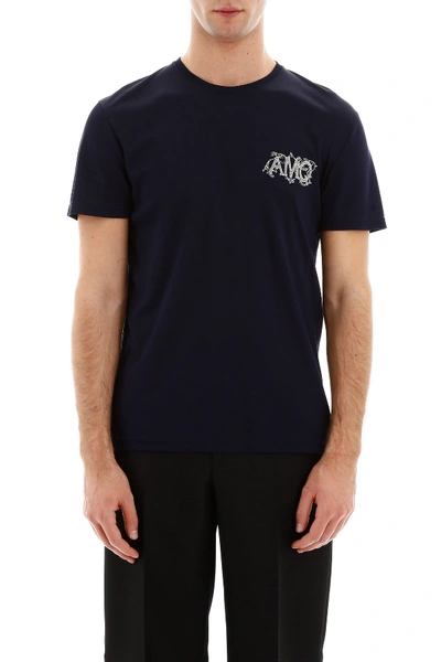 Shop Alexander Mcqueen T-shirt With Embroidered Logo In Navy