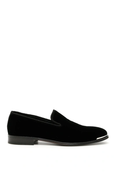 Shop Alexander Mcqueen Velvet Loafers In Blk Blk Blk Silver