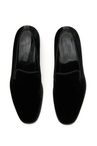 Shop Alexander Mcqueen Velvet Loafers In Blk Blk Blk Silver