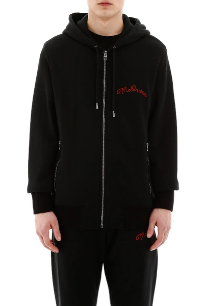 Shop Alexander Mcqueen Zip-up Hooded Sweatshirt In Black Mix
