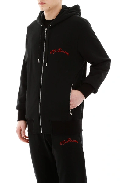 Shop Alexander Mcqueen Zip-up Hooded Sweatshirt In Black Mix