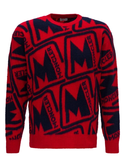 Shop Moncler Allover Logo Sweater In Red